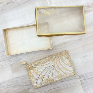 Vintage La Regale Beaded Sequin Handbag Purse Clutch Cream Women's OS